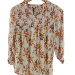 Cupcakes and Cashmere 3/4 Sleeve Floral Peasant Womens Blouse Size Small
